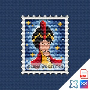 Vizier villain postage stamp cross stitch pattern - fandom geek magic wizard witch arabian cartoon embroidery - PDF Instant download - Small