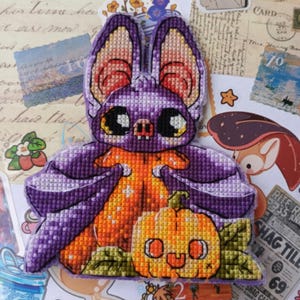 Halloween vleermuis kruissteekpatroon - pompoen spookachtig seizoen schattige dieren huisdier borduurwerk - pdf direct download - klein