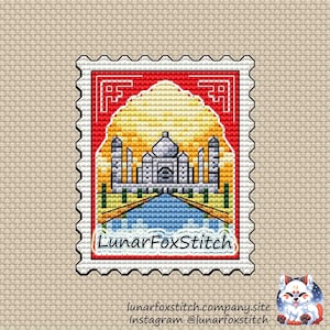 Padrão de ponto cruz do selo postal Taj Mahal Índia - bordado de cartão de viagem pelo país - PDF Download instantâneo - Pequeno