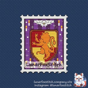 Löwen Haus Briefmarke Kreuzstich Stickmuster - Hexe Fantasy Zauber Zauberer Tarot Stickerei - PDF Sofortdownload - Klein