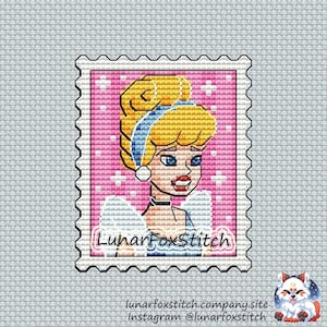 Princess in blue dress postage stamp cross stitch pattern - anime character geek cute cartoon embroidery - PDF Instant download - Small
