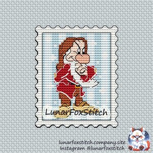 Angry dwarf postage stamp cross stitch pattern - princess cottagecore mining geek cartoon embroidery - PDF Instant download - Small