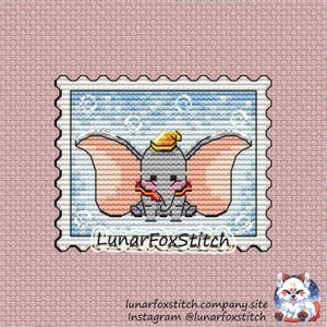 Baby elephant postage stamp cross stitch pattern - circus pet animal cute cartoon geek fandom embroidery - PDF Instant download - Small