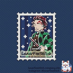Cute anime japanese boy postage stamp cross stitch pattern - hunter demon kawaii japan embroidery - PDF Instant download - Small