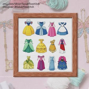 Princess dress set cross stitch pattern - queen girl catle love story book sweet geek fandom cute embroidery - PDF Instant download