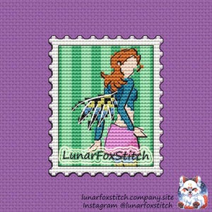 Water fairy postage stamp cross stitch pattern - girl magic comics cartoon movie gift fantasy cute embroidery - PDF Instant download - Small
