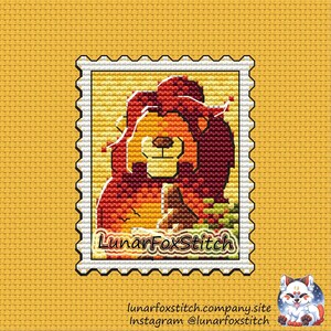 Löwe Briefmarke Kreuzstich Stickmuster Haustier Tier Afrika Safari Zoo Zoo Geek Fandom Stickdatei - PDF Sofortdownload - Small