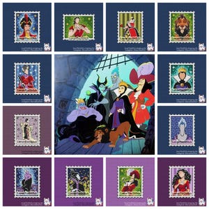 Schurken 12er Set - Briefmarke Kreuzstich Stickmuster Pirat Löwe Prinzessin Meerjungfrau Drachen Geek Fandom Stickerei PDF Sofortdownload