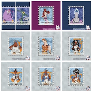 Hércules - conjunto de 10 - patrón de punto de cruz de sello postal - mitología griega, héroe, villano, friki, fandom, lindo bordado - PDF, descarga instantánea