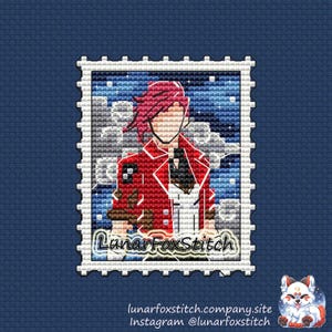 Anime girl pink hair postage stamp cross stitch pattern - geek comics cartoon movie gift fantasy embroidery - PDF Instant download - Small