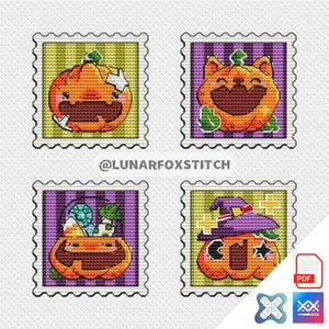 Halloween pumpkin mini stamp cross stitch pattern - Wizard Trick or treat embroidery (PDF Download)