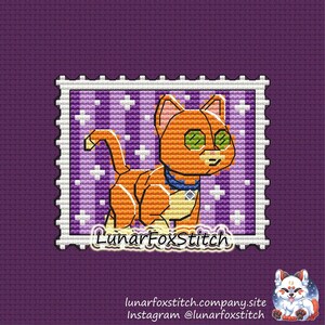 Patrón de punto de cruz de sello postal de gato de juguete robot - mascota animal niño dibujos animados espacio geek fandom lindo bordado - PDF Descarga instantánea - Pequeño