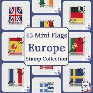 Mini vlaggetjes postzegelcollectie - Europa 45 kruissteekpatroon - landreisborduurwerk (PDF download)