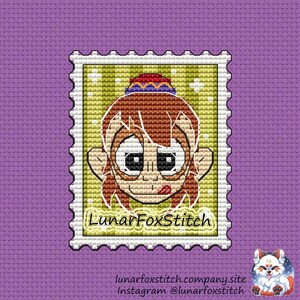 Monkey postage stamp cross stitch pattern - arabian pet animal anime character geek cute cartoon embroidery - PDF Instant download - Small