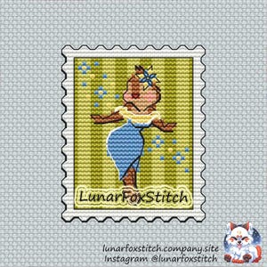 Girl chipmunk postage stamp cross stitch pattern - pet animal chibi cartoon character geek cute embroidery - PDF Instant download - Small
