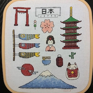 Japan cross stitch pattern - fuji koi geisha kimono japanese sweets embroidery - PDF Instant download