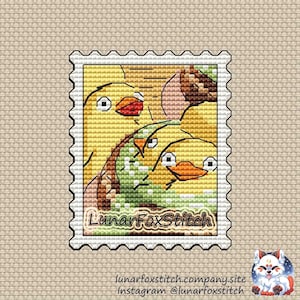 Duck postage stamp cross stitch pattern - bath japan anime comics cartoon movie gift fantasy cute embroidery - PDF Instant download - Small