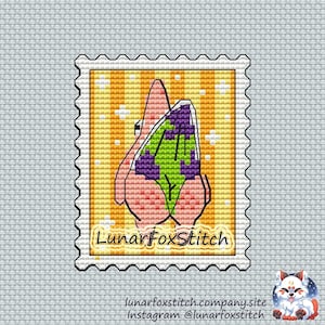 Pink star postage stamp cross stitch pattern - anime character geek cute sea kawaii pet animal embroidery - PDF Instant download - Small