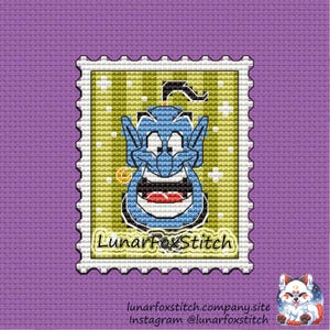 Blue gin postage stamp cross stitch pattern - arabian princess anime character geek cute cartoon embroidery - PDF Instant download - Small