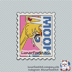 Anime girl postage stamp cross stitch pattern - geek comics cartoon movie gift fantasy cute embroidery - PDF Instant download - Small