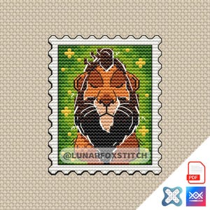 Löwe Briefmarke Kreuzstich Stickmuster - Bösewicht Katze Geek Fandom Sommer süß Afrika Stickdatei - PDF Sofortdownload - Saga - Small