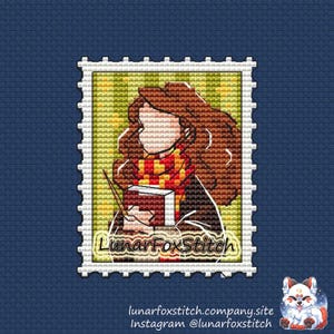 Löwe Zauberer Mädchen Briefmarke Kreuzstich Stickmuster - Hexe Zauber Schule Fantasy Tarot Stickerei - PDF Sofortdownload