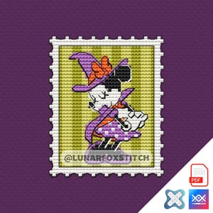 Muis meisje Halloween postzegel kruissteekpatroon - karakter geek schattig gotisch spookachtig seizoen borduurwerk - pdf direct download - klein