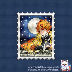 Cute orange japanese anime boy postage stamp cross stitch pattern - demon kawaii japan embroidery - PDF Instant download - Small