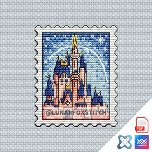 Magiczny zamek księżniczki znaczek pocztowy wzór haftu krzyżykowego - sukienka dla dziewczyny fantasy geek mysz domowa słodkie hafty - PDF Natychmiastowe pobranie - Mały
