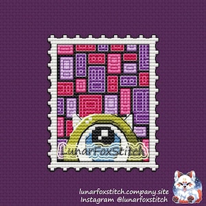 Green monster postage stamp cross stitch pattern - geek fandom cute beast cartoon door boo embroidery - PDF Instant download - Small