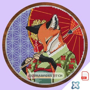 Mount Fuji Japan Postage Stamp Cross Stitch Pattern - Tokyo Sakura