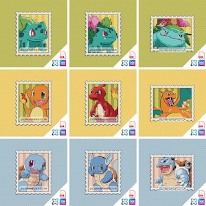 Anime beasts - set of 9 - postage stamp cross stitch pattern - chibi anime japan cute geek fandom embroidery PDF Instant download Saga Small