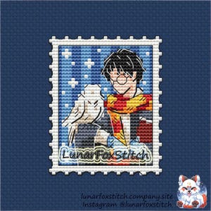 Zauberer und Eule Briefmarke Kreuzstich Stickmuster - Hexe Magie Schule Fantasy Zauber Tarot Stickerei - PDF Sofortdownload - Klein