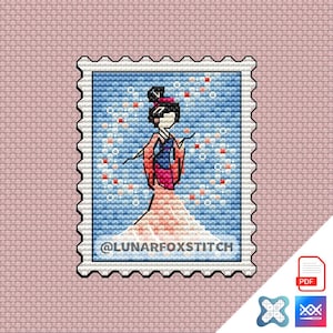 Chinese princess postage stamp cross stitch pattern - geek cartoon girl fantasy magic cute asian embroidery - PDF Instant download - Small