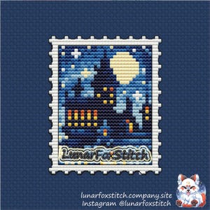 Magie Schule Mond Briefmarke Kreuzstichmuster - Zauberer Hexe Magie Schule Fantasy Zauber Schule Tarot Stickerei PDF Sofortdownload