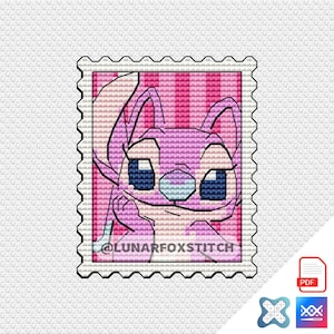 Ange rose chibi chien timbre-poste point de croix - geek comics dessin animé film cadeau jolie broderie - PDF à télécharger - Saga Small