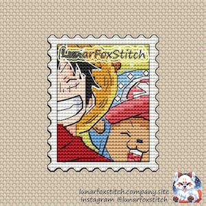 Patrón de punto de cruz de sello postal de amigos de chicos de anime - Bordado lindo de personaje geek - Descarga instantánea en PDF - Pequeño