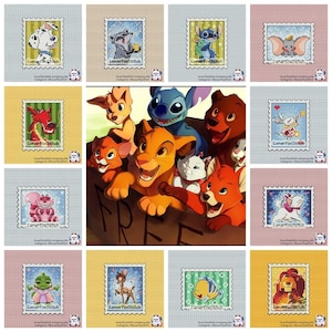Comic Tiere - 12er Set - Briefmarken Kreuzstich Stickmuster - Katze Löwe Drache Hund Fisch Geek Fandom süsses Stickmuster - PDF Sofortdownload