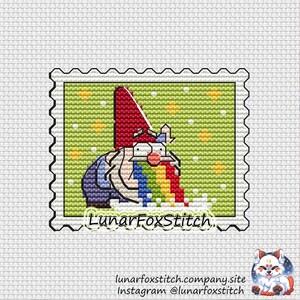 Rainbow dwarf postage stamp cross stitch pattern - magic forest fantasy book fandom geek cartoon embroidery - PDF Instant download - Small
