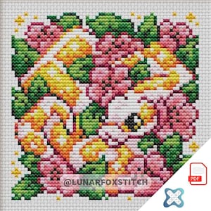 Ball python snake cross stitch pattern - reptile flower embroidery (PDF Download)