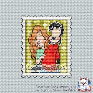 Love dogs postage stamp cross stitch pattern - pet animal gift anime character geek cute cartoon embroidery - PDF Instant download - Small