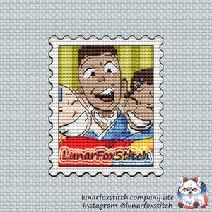 Anime friends postage stamp cross stitch patternrn - water filre earth magic character geek cute embroidery - PDF Instant download - Small