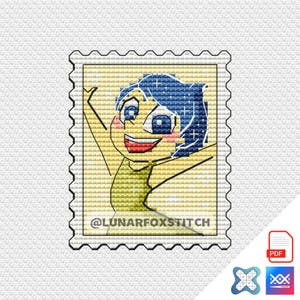Patrón de punto de cruz de sello postal de niña chibi feliz - Dibujos animados emociones cómics niño escuela bordado - PDF Descarga instantánea - Saga - Pequeño