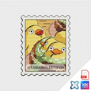 Patrón de punto de cruz de sello postal de pato - baño Japón anime cómics dibujos animados película regalo fantasía lindo bordado - PDF Descarga instantánea - Pequeño