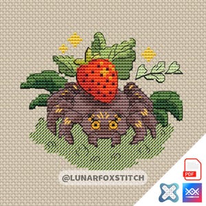 Strawberry spider cross stitch pattern - halloween pet nature wizard witch embroidery (PDF Download)