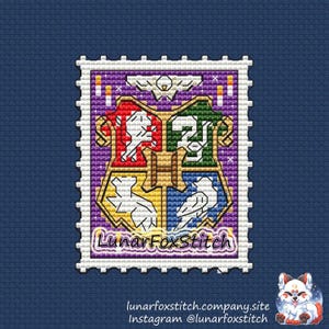 Zauberhafte Schule Häuser Briefmarke Kreuzstich Stickmuster - Hexe Fantasy Zauber Zauberer Tarot Stickerei - PDF Sofortdownload - Klein