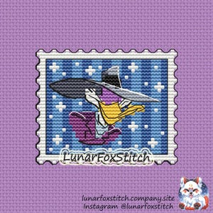 Spy duck postage stamp cross stitch pattern - chibi pet animal bird cartoon character geek cute embroidery - PDF Instant download - Small