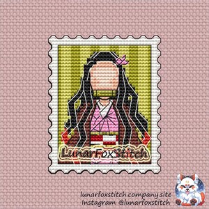 Cute anime girl in the box postage stamp cross stitch pattern - sister demon kawaii japan embroidery - PDF Instant download - Small