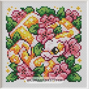 Ball python snake cross stitch pattern - reptile flower embroidery (PDF Download)