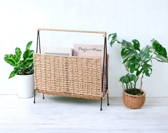 Handmade, Magazine Storage Rack, Display Stand Newspapers, Metal Support, Multifunctional, Album Books, Standing Basket for Books, Plants